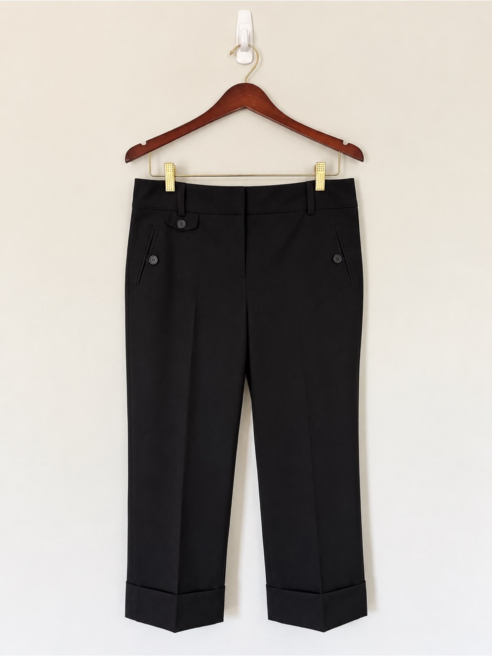 Ann Taylor Curvy Fit Black Cropped Dress Pants Size 10 Stretch Cuffed Hem